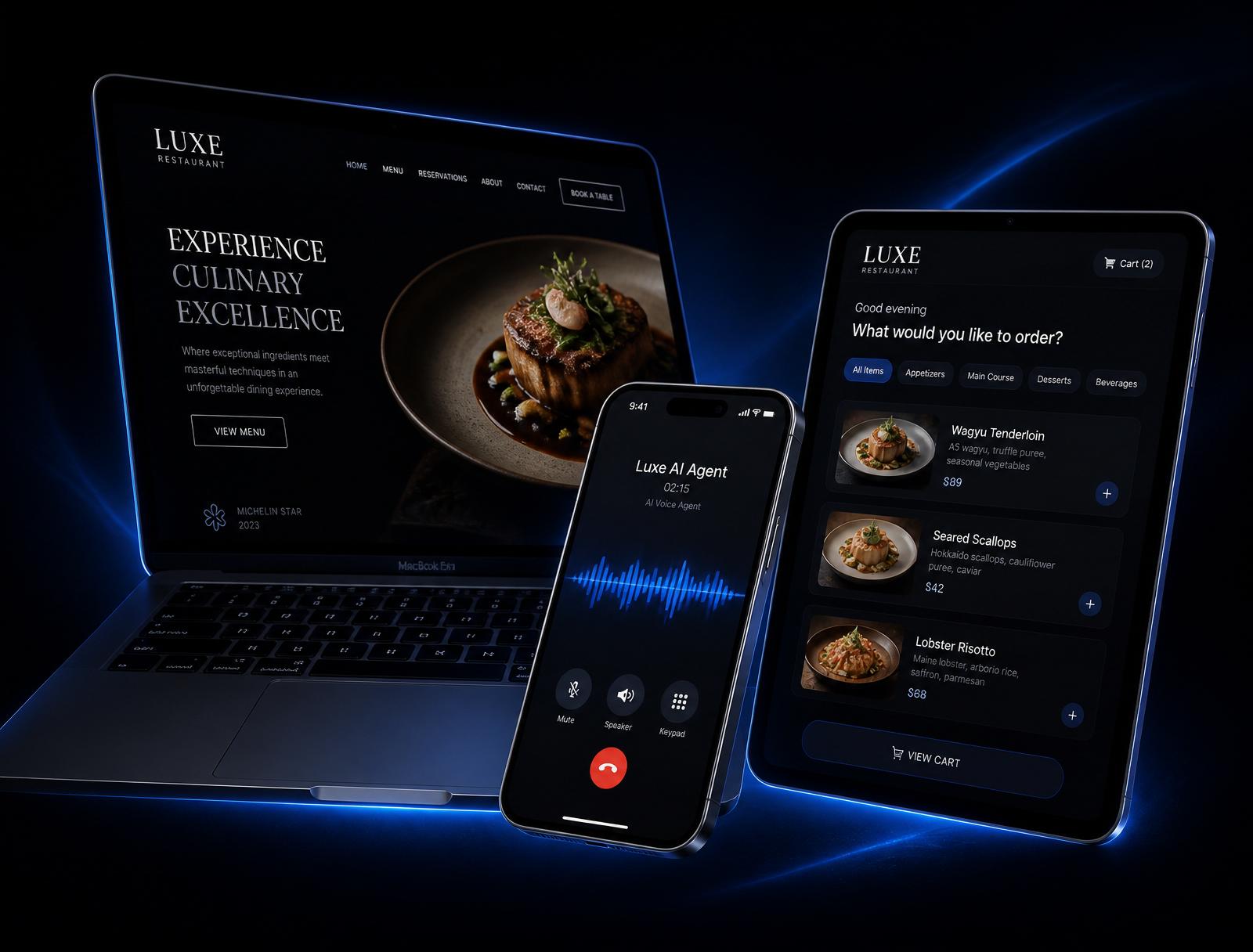 Premium restaurant website, AI voice agent and mobile ordering app by TableTalk